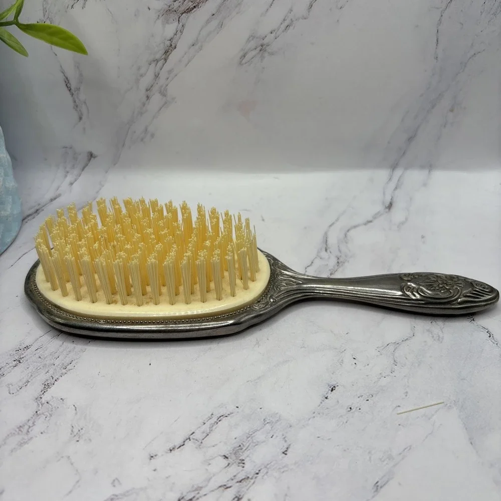 Vintage Ornate Silver Plate Hair Brush & Comb Set Vanity Dresser Collectible
